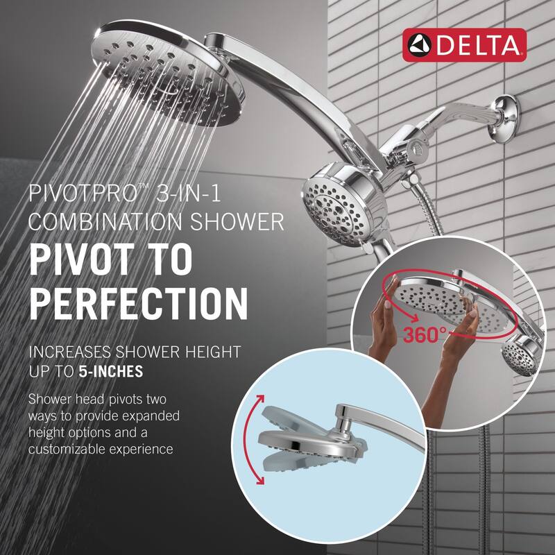 Delta 58600 PivotPro 1.75 GPM 3-in-1 Shower Head and 7 Setting Hand - Lumicoat Stainless