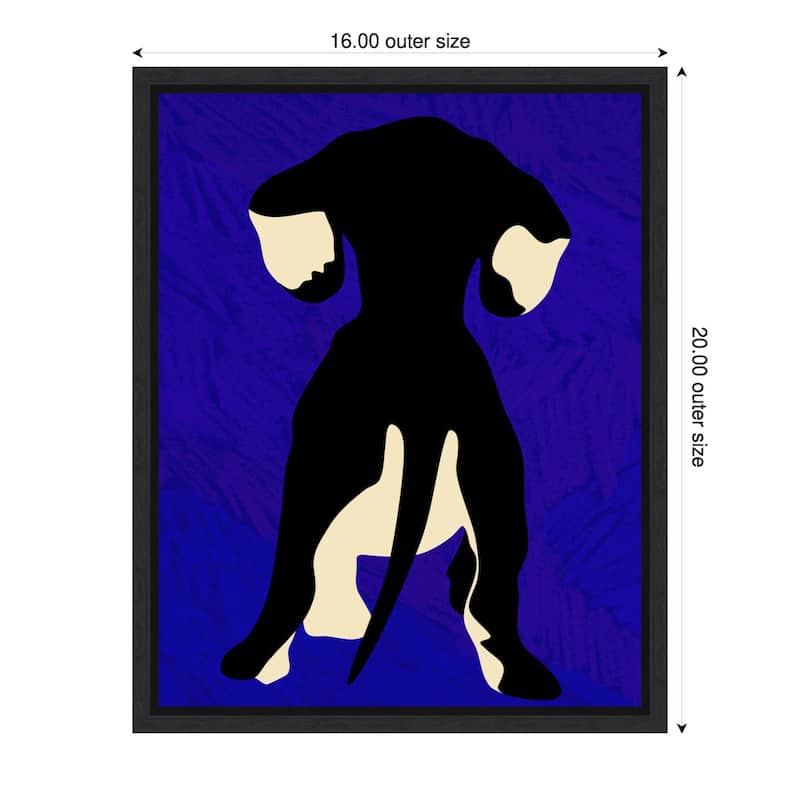 Blue Backdrop Dog Silhouette by Kintsugi99 Framed Canvas Wall Art - 16 x 20 in