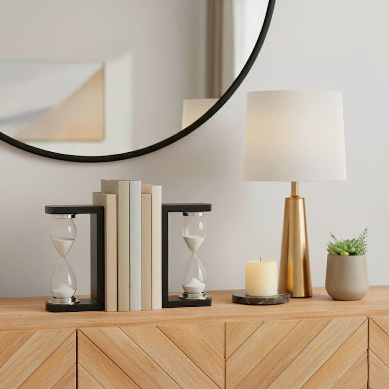 Decorative Hourglass Sand Timer Bookends - Set of 2, 10", Black - 11.0"