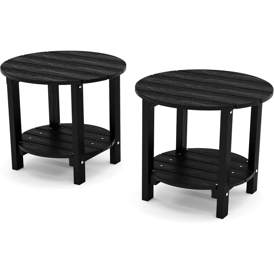 WINSOON All Weather HIPS Outdoor Side Table,Round Table Set Of 2