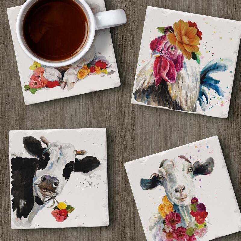 Counterart Absorbent Stone Coaster, Fancy Farm, Set of 4 - 4.01x4.22