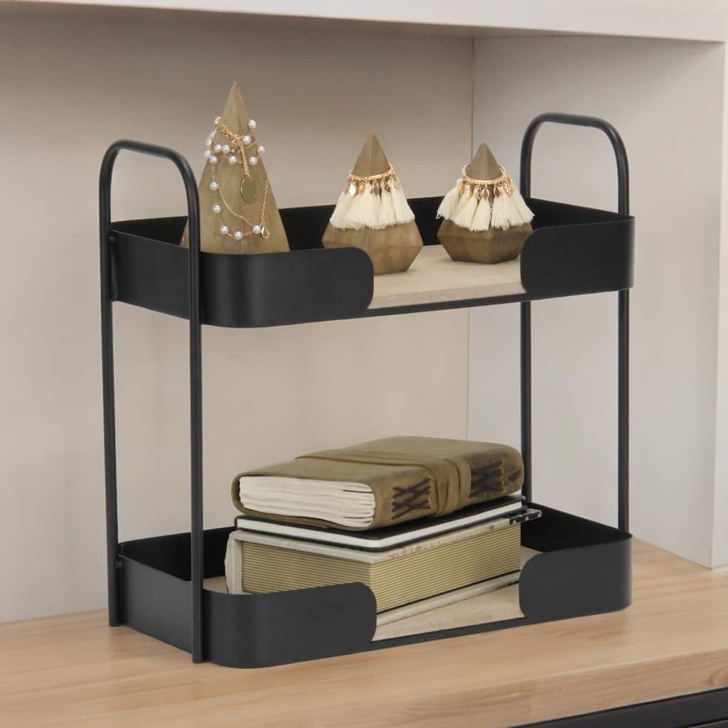 Quintelle Two Tier Wood & Metal Table Organizer
