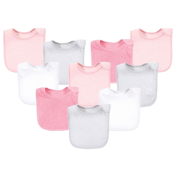 slide 1 of 1, Hudson Baby Infant Girl Rayon from Bamboo Terry Bibs, Lt.Pink Gray, One Size - Lt.Pink Gray - One Size One Size - Lt.Pink Gray