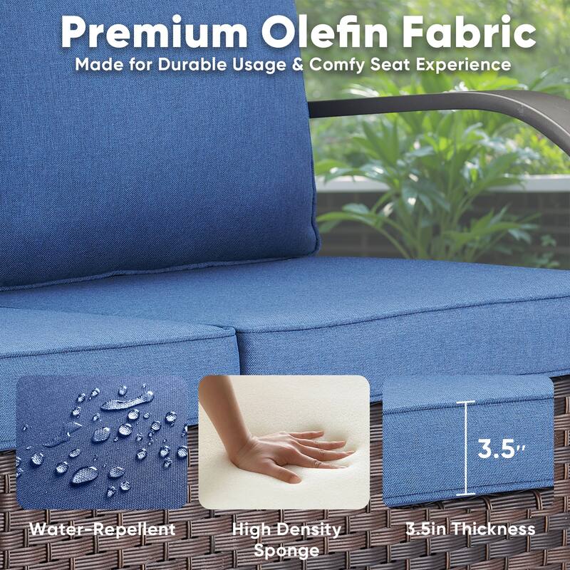 Outside Fire Pit Table with Sofa Funiture Set - Blue cushion - Brown
