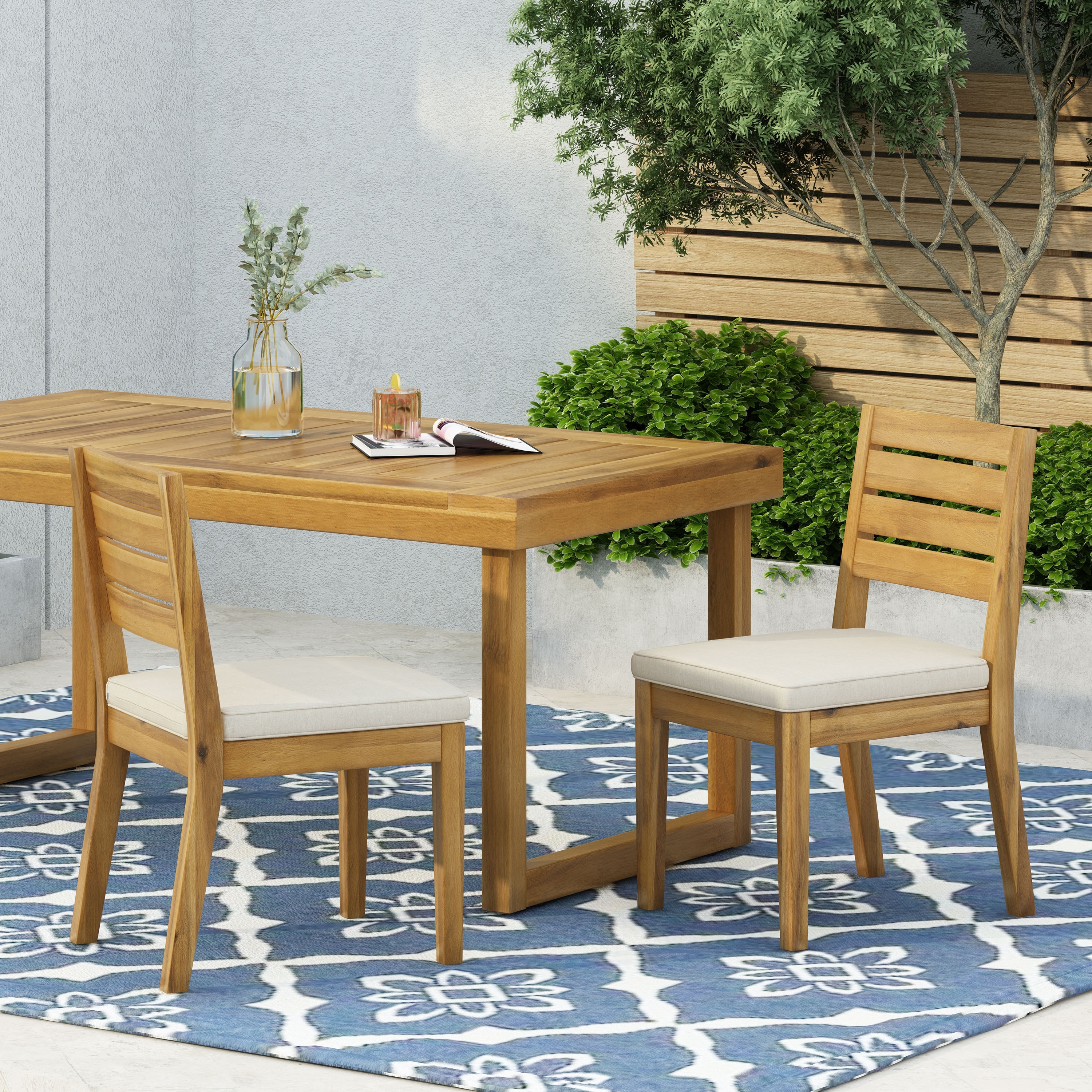 Outdoor Armless Dining Chair With Cushions(Set Of 2)