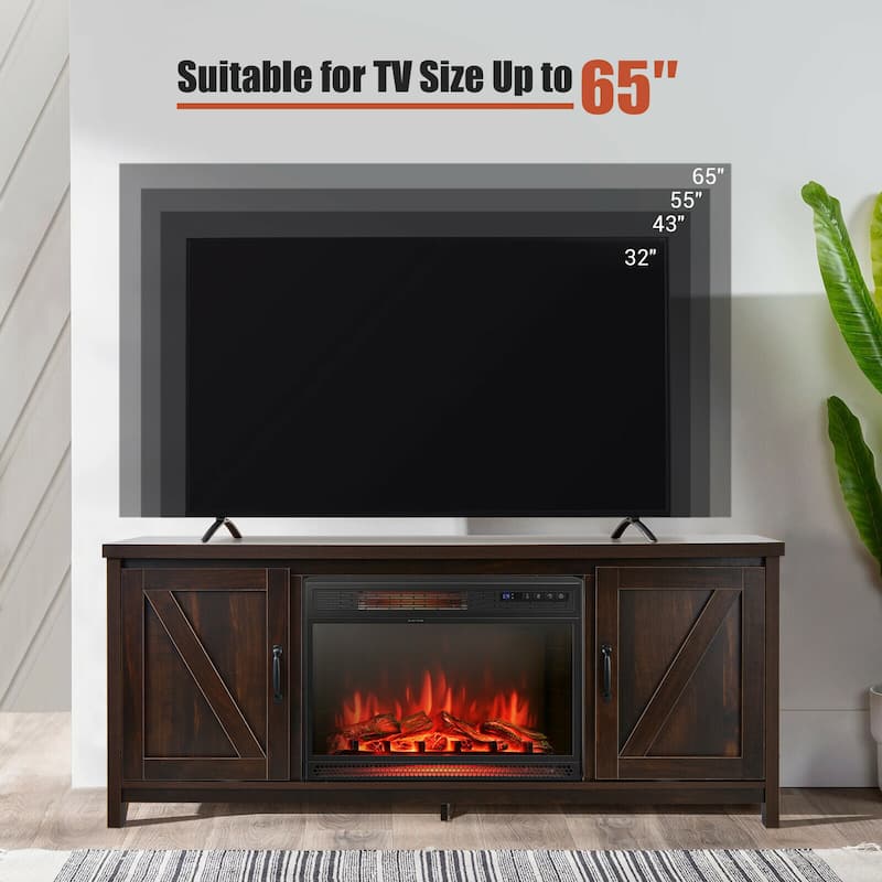 Gymax 59'' Fireplace TV Stand W/ 25'' 1350W Electric Fireplace Heater