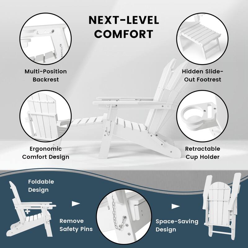 Laguna Outdoor Folding Adjustable Adirondack Chair with Hideaway Ottoman & Round Side Table