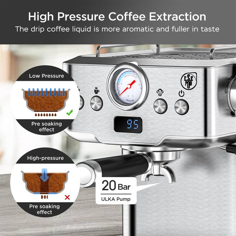 20 Bar Espresso Machine w/ Milk Frother, Single & Double Shot, ESE Pod Compatible