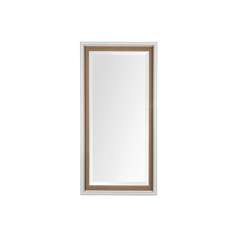 HomeRoots 53" White And Natural Framed Bathroom Vanity Mirror - 28.38 in. x 52.75 in. x 2.50 in.