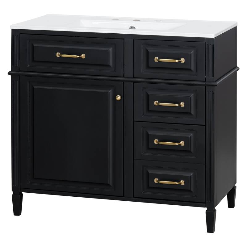 Freestanding 36 Inch Bathroom Vanity Cabinet with Ceramic Sink (Faucet Not Included)