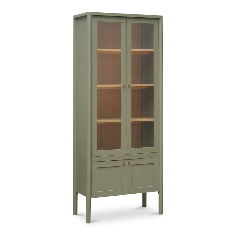 NADAAL STUDIOS Delmira Tall Cabinet, Millwork-Inspired with Glass Front and Dowel Legs, Green