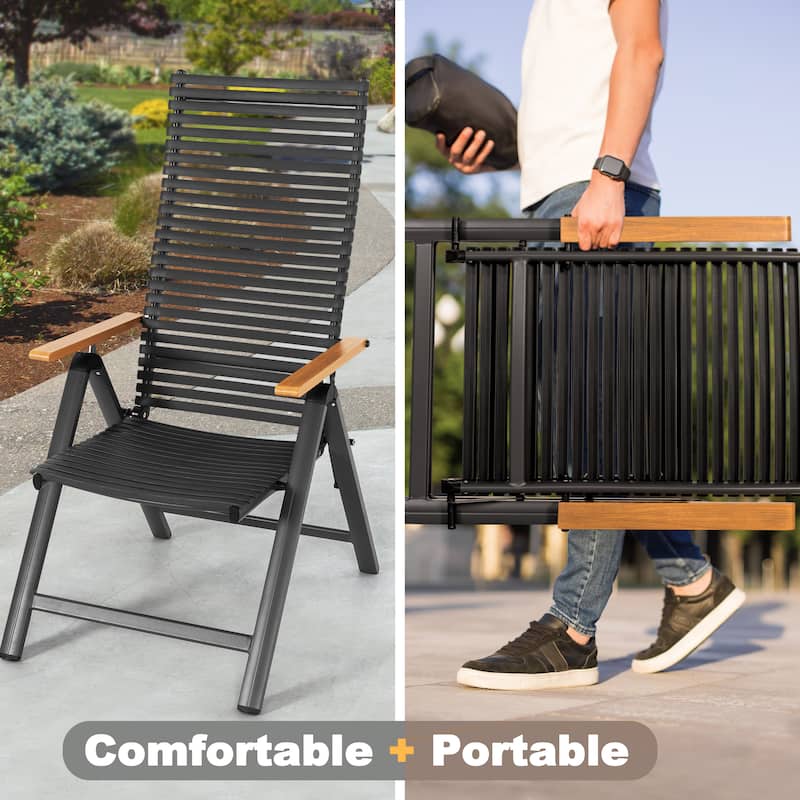 2-Piece Patio Folding Chairs with Aluminum Frame, Adjustable Backrest