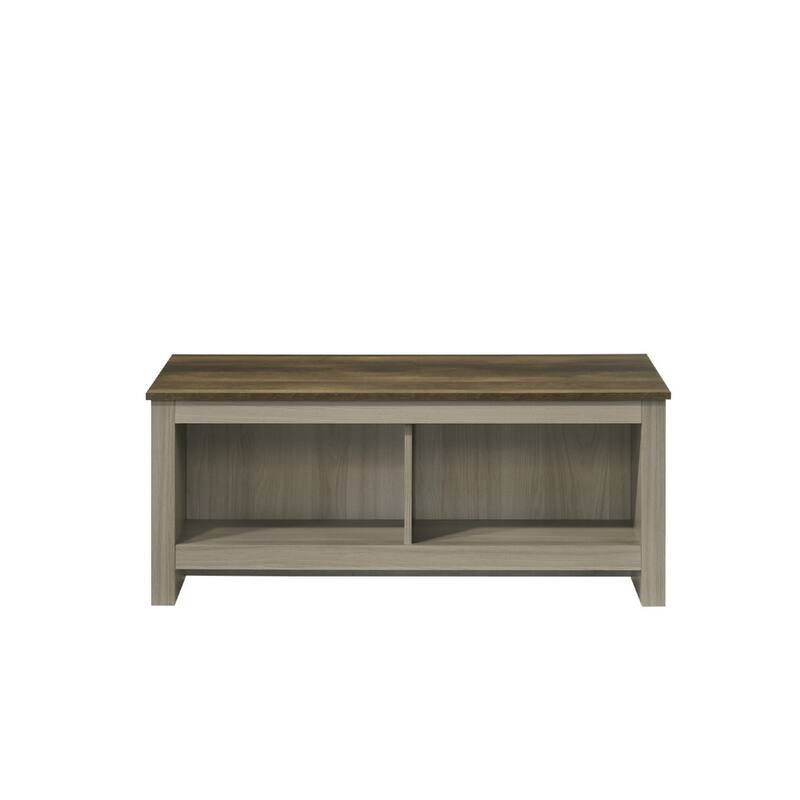 Nena Coffee Table with Open Shelves, Brown Wood Top, Oak Gray 43 Inch