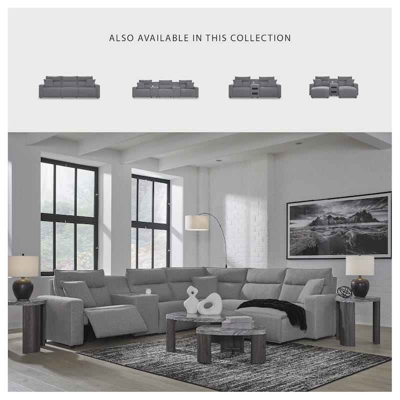 Signature Design by Ashley Modmax Ii Gray 6-Piece Reclining Sectional with Chaise and Audio Console - 143" W x 125" D x 41" H