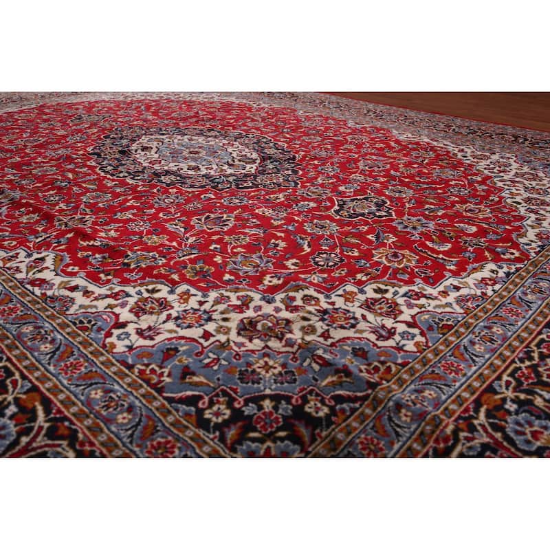 Floral Red Kashan Turkish Rug Machine Made Living Room Carpet - 9'7" x 12'5"