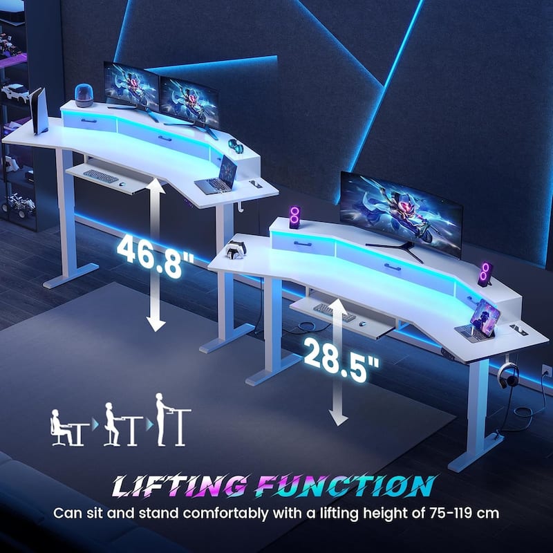 79'' Electric Standing Gaming Desk Drawers Computer Desk Power Outlet Keyboard Tray