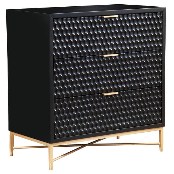 Origins by Alpine Black Pearl Three Drawer Small Wood Chest in Black On Sale Bed Bath