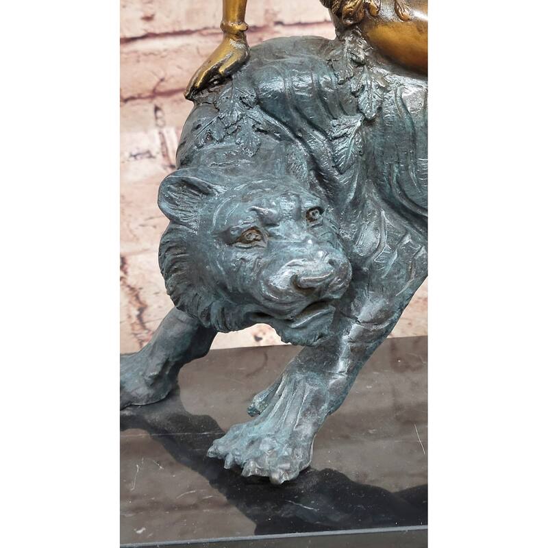 Bronze Jungle Girl Reclining On Tiger Sculpture – Art Deco Style