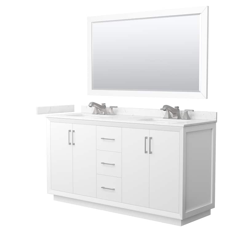 Wyndham Collection WCF4141-66D-VCA-US3M58 Strada 66" Free Standing - White / Carrara Cultured Marble Top / Brushed