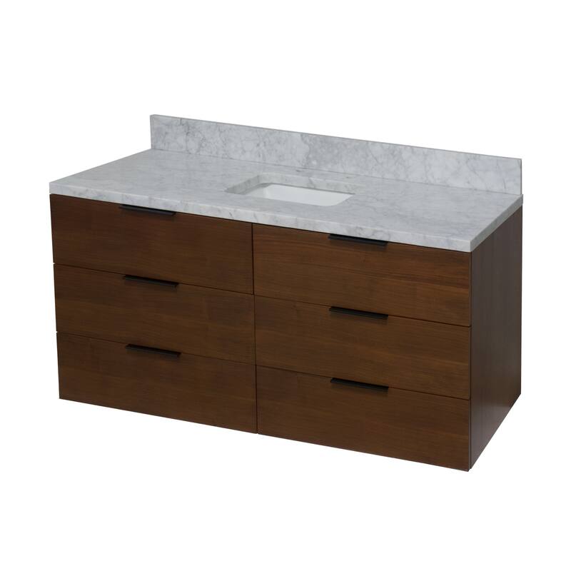 KitchenBathCollection Oslo 60" Floating Wall-Mounted Single Bathroom Vanity with Carrara Marble Top