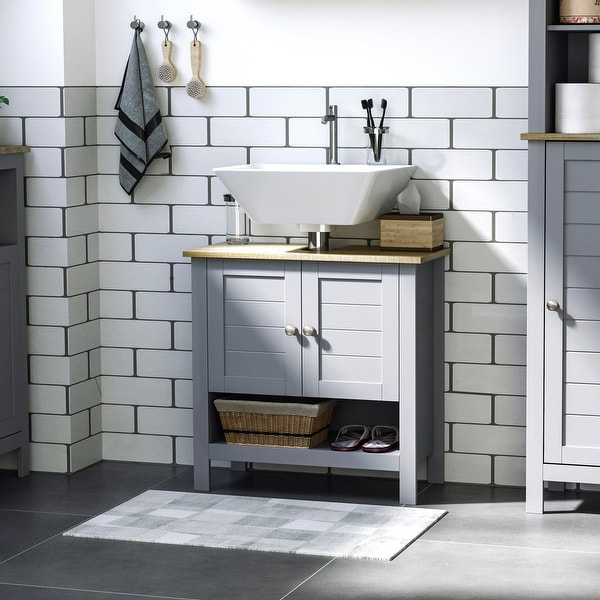kleankin Bathroom Under Sink Cabinet, Bathroom Vanity Unit, Pedestal Under Sink Design with Adjustable Shelf, Grey