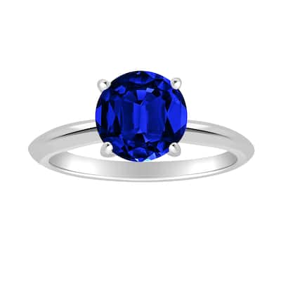 Auriya 14k White Gold Lab Grown Gemstone Blue Sapphire Ring Round 0.25 to 1.00 ct. tw. 4-Prong