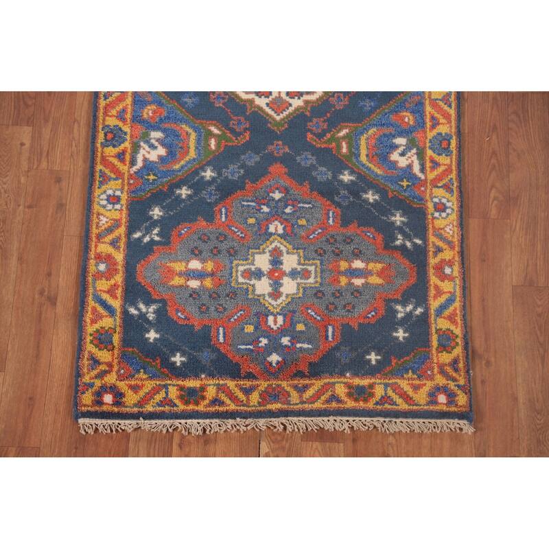Blue Kazak Oriental Runner Rug Wool Carpet - 2'7"x 9'9"