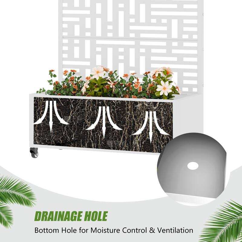 Metal Movable Planter Box with Trellis Privacy Screen Lockable Wheels