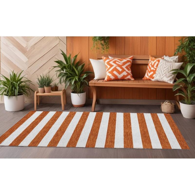 Elri Stripe Weather Resistant Blended Style Outdoor Rug - 8' Runner - Orange