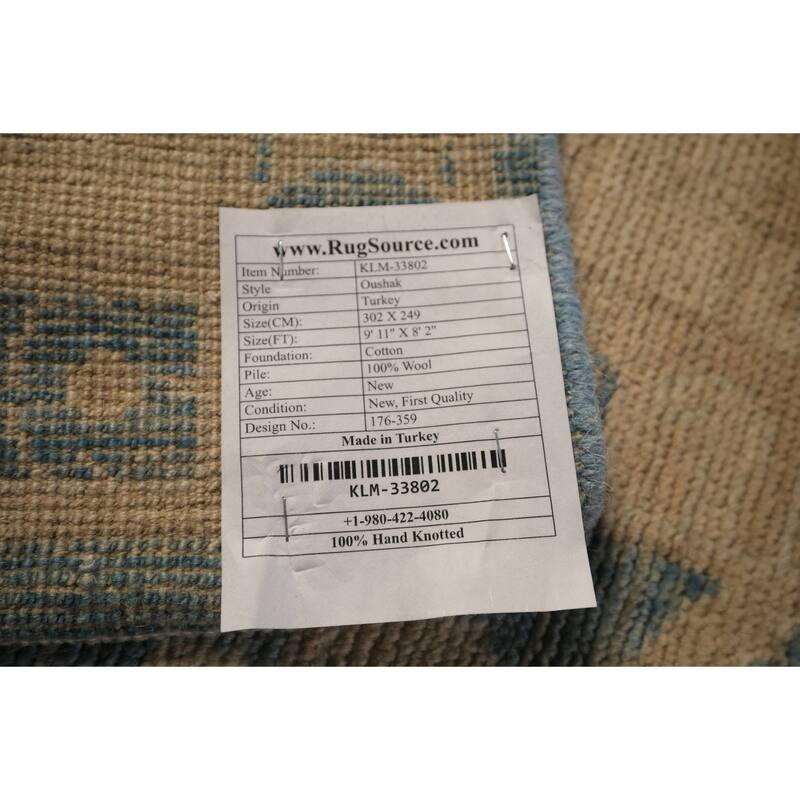 Vegetable Dye Blue Oushak Turkish Area Rug Hand-Knotted Wool Carpet - 8'2" x 9'11"