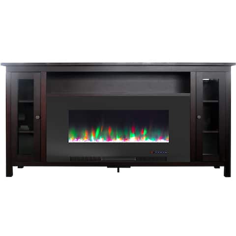 Hanover Brighton Electric Fireplace TV Stand and Color-Changing LED Heater Insert with Crystal Rock Display, Mahogany