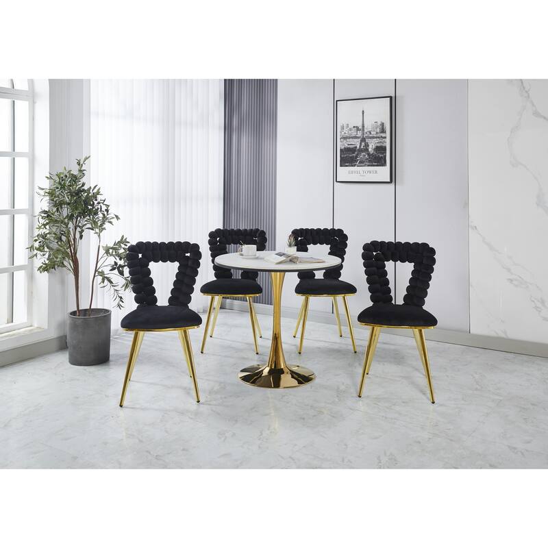 Modern chair(set of 2 ) with golden color iron tube legs, black soft cushions and comfortable backrest
