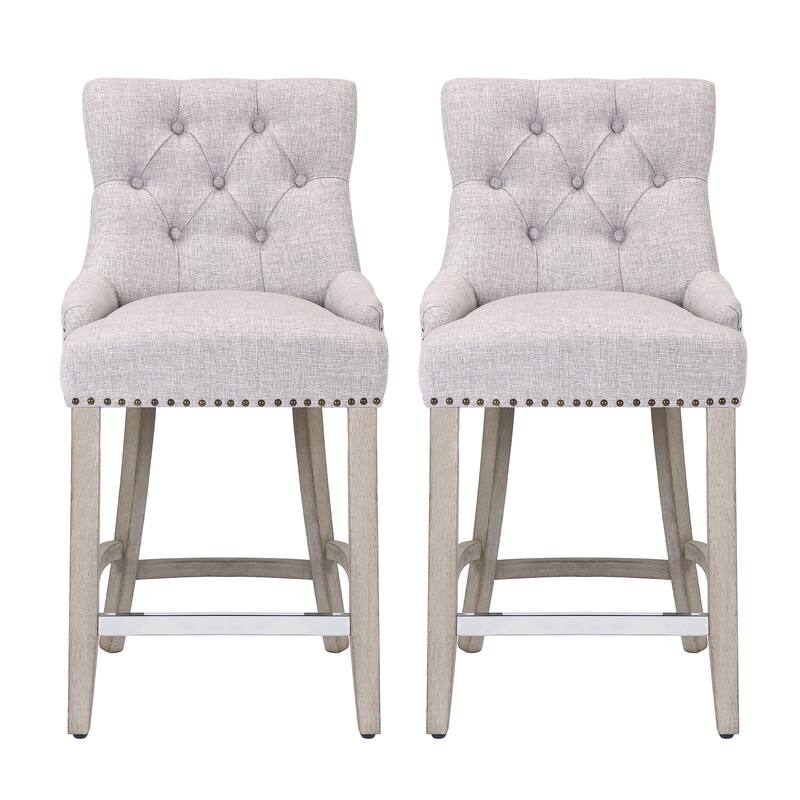 Carter 24" Linen Fabric Tufted Upholstered Counter Stool (Set of 2) - N/A