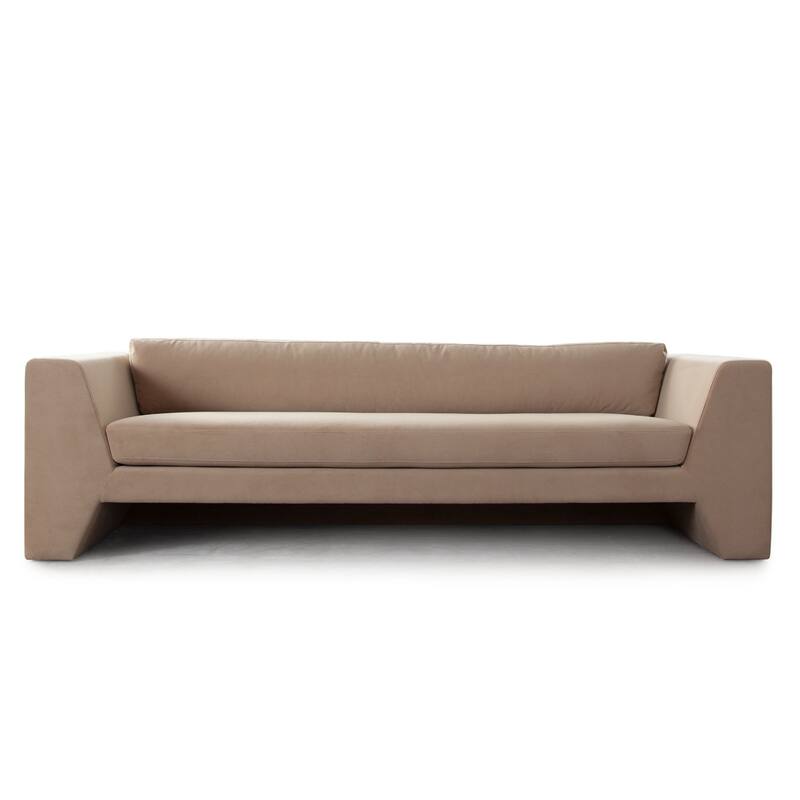 Roe Sofa, Camel Brown Performance Velvet, Wide Track Arms, 99 Inch