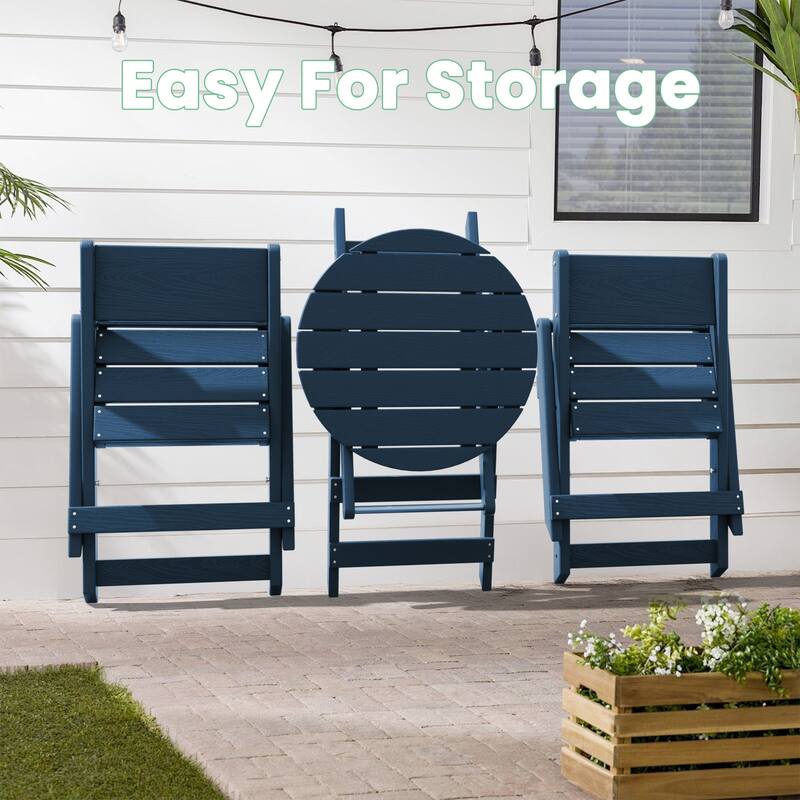 3-Piece Outdoor HDPE Bistro Set, Waterproof, Weather-Resistant & Foldable