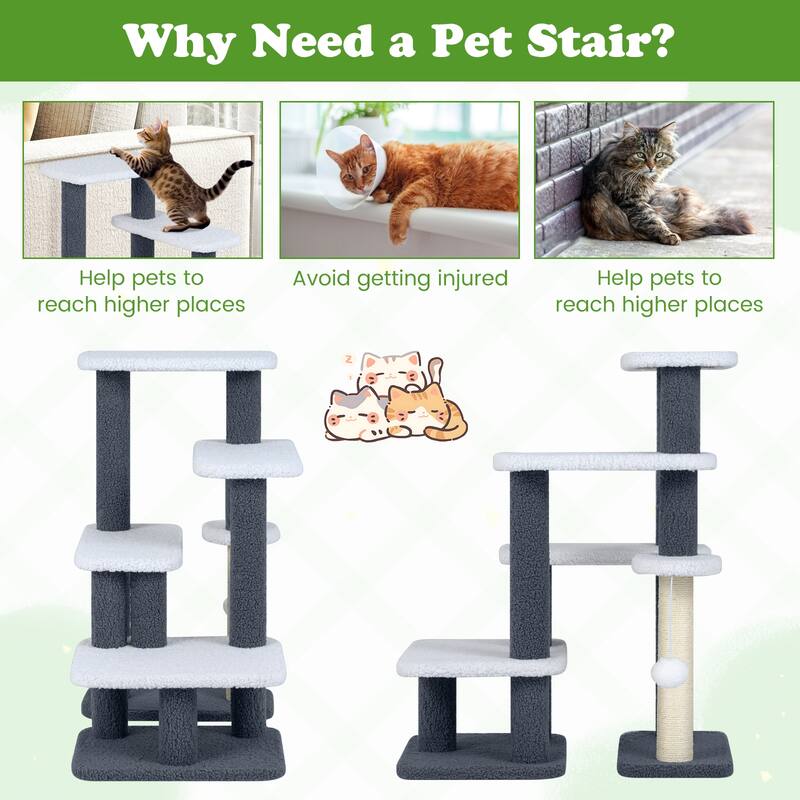 Gymax 2-in-1 Cat Tree Tower Pet Steps w/ Scratching Posts Hanging Toy