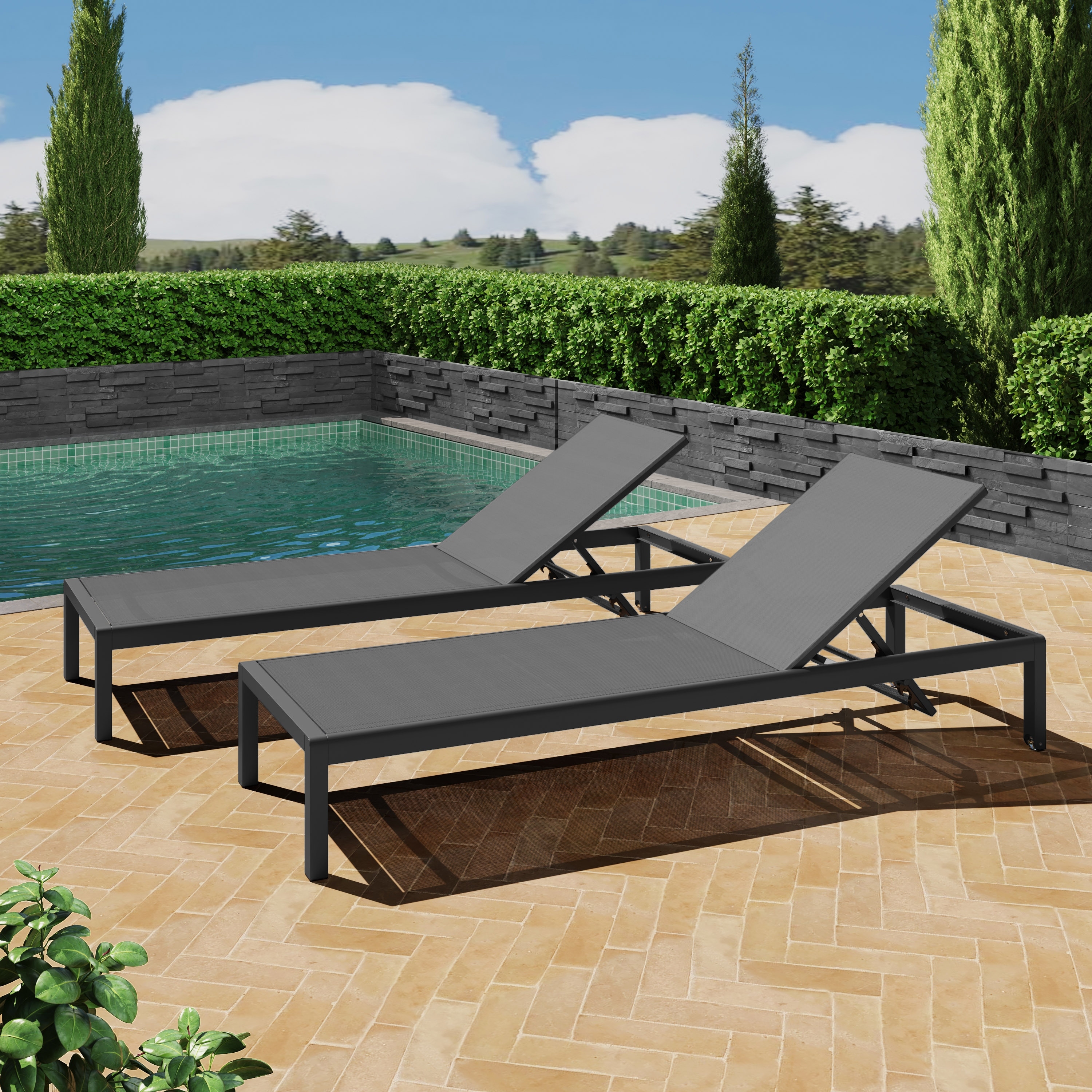 Set of 2 Adjustable Chaise Lounges with Breathable Mesh and Aluminum Frame
