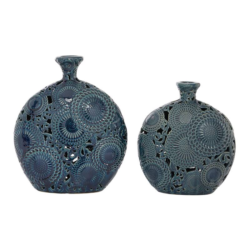 Blue Ceramic Eclectic Vase Set of 2