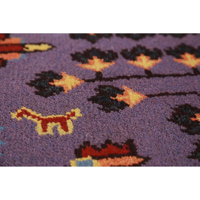 Hand Knotted Oriental 100% Wool Carpet Transitional All-Over Purples Oushak Runner Rug - 9' 10'' X 2' 7''