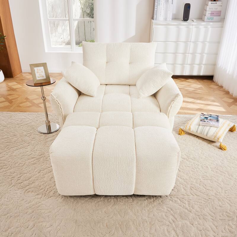 Chenille Single Sofa Chair, 41.4"W Oversized Accent Chairs with Flared Arms, Modern Upholstered Armchair with Toss Pillow