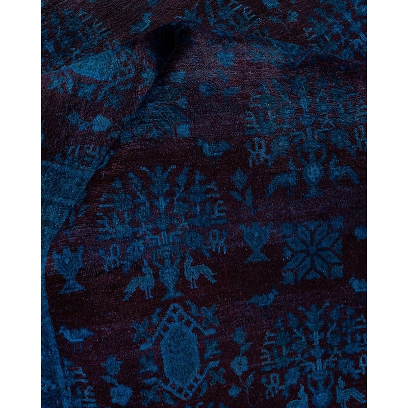 Overton Hand Knotted Wool Vintage Inspired Modern Contemporary Overdyed Blue Area Rug - 8' 2" x 10' 3"