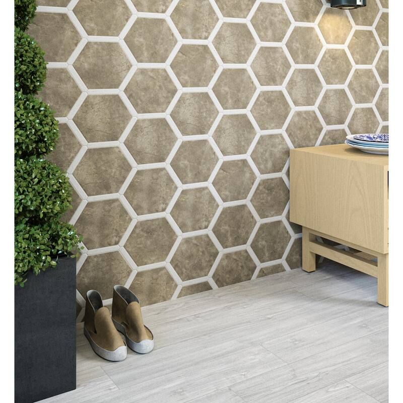 Merola Tile Marcotto Panal Terra with Calacatta Gold Picket 8-5/8" x 9-7/8" Porcelain Floor and Wall Tile