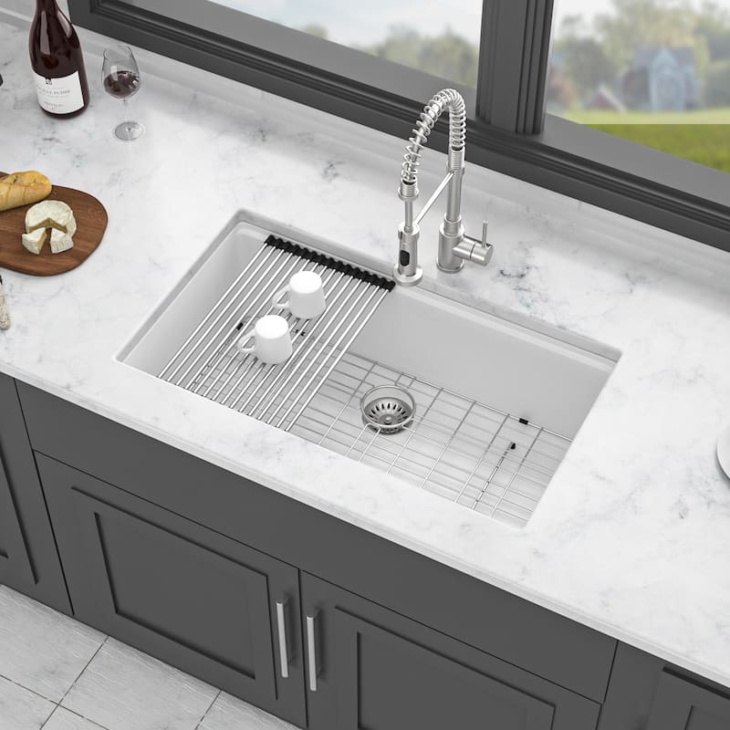 Undermount Single Bowl Quartz Kitchen Sink in White