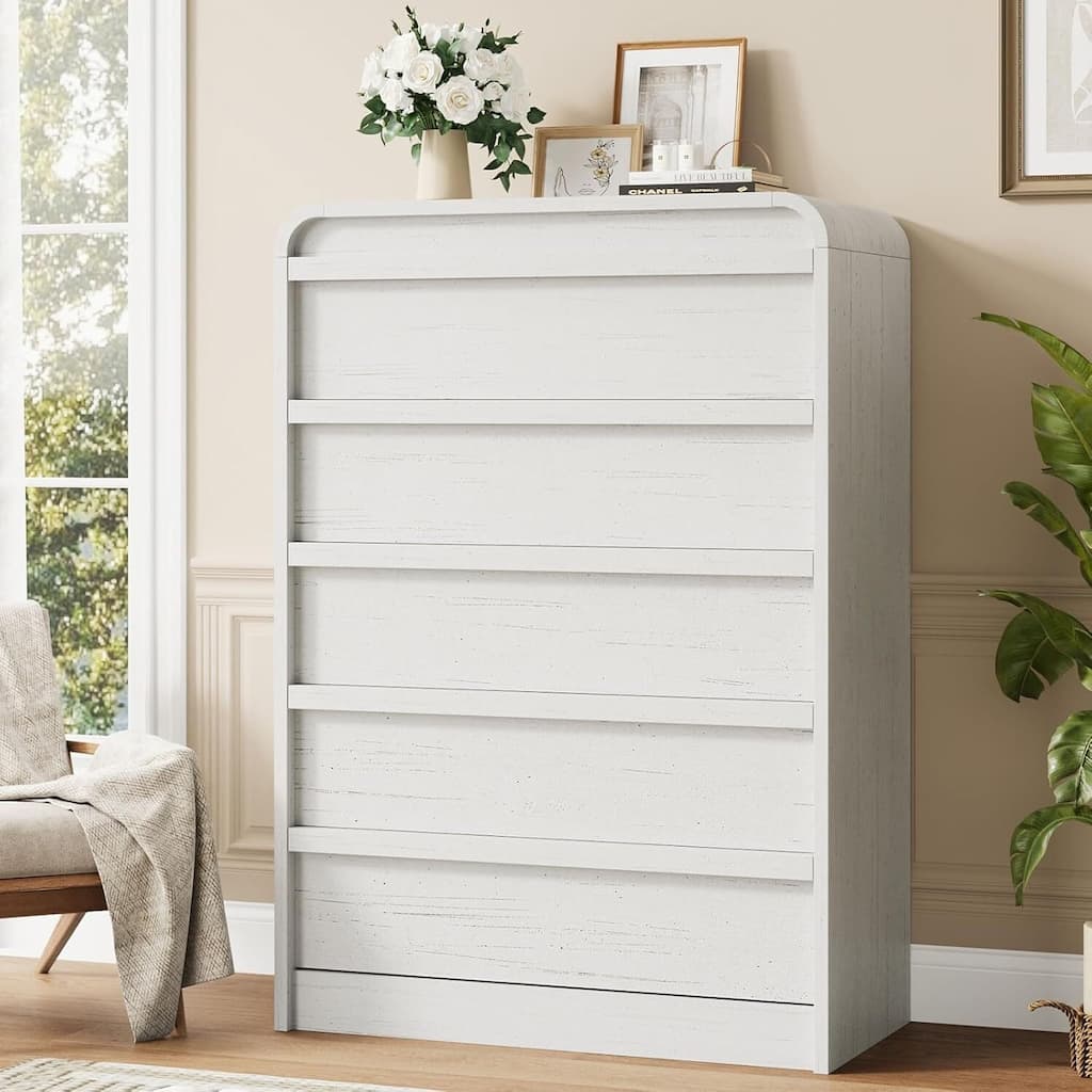 5 Drawer Curved Profile Design Dresser for Bedroom, Living Room, Entryway, Nursery