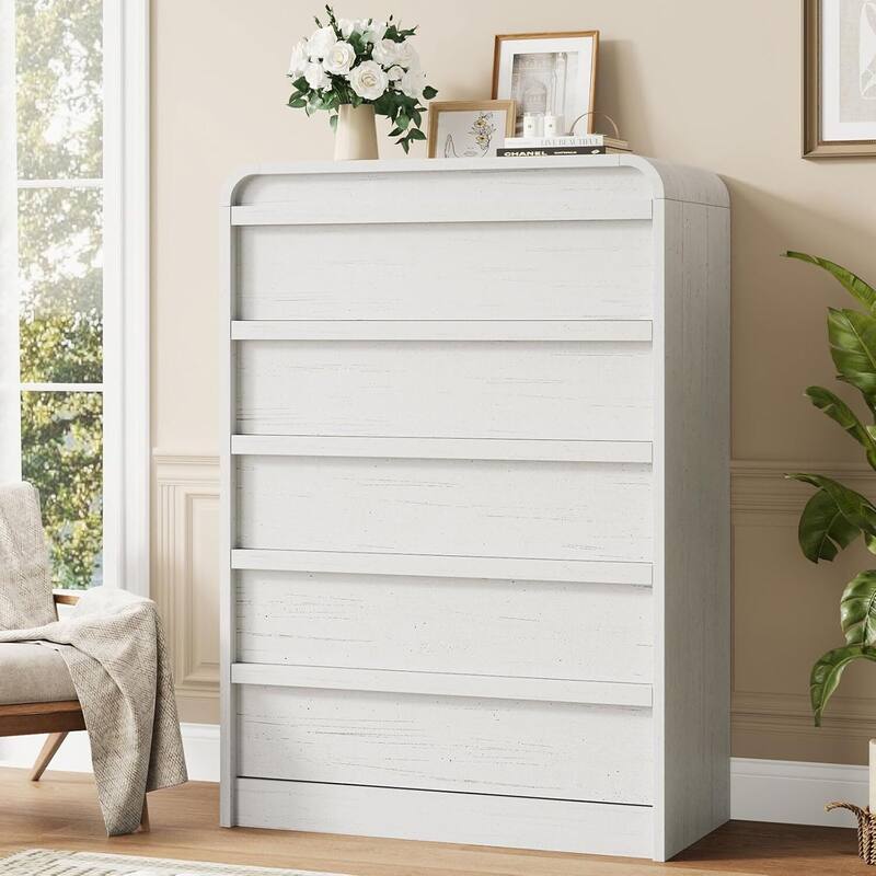 5 Drawer Curved Profile Design Dresser for Bedroom, Living Room, Entryway, Nursery - White