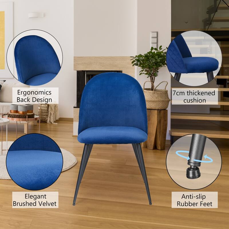 Modern Velvet Upholstered Dining Chairs with Metal Legs, for Dining Rooms and Kitchens, Navy Blue, 4-Piece Set