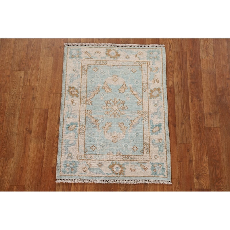 Hand Knotted Oriental 100% Wool Carpet Transitional Geometric Navy Blue & Blues Oushak Area Rug - 2' 9'' X 2' 0''