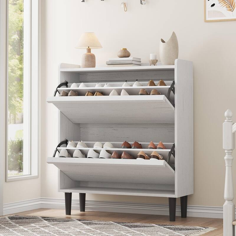 Drawer Wooden Shoe Cabinet with Adjustable Shelves - White - 2 Drawer
