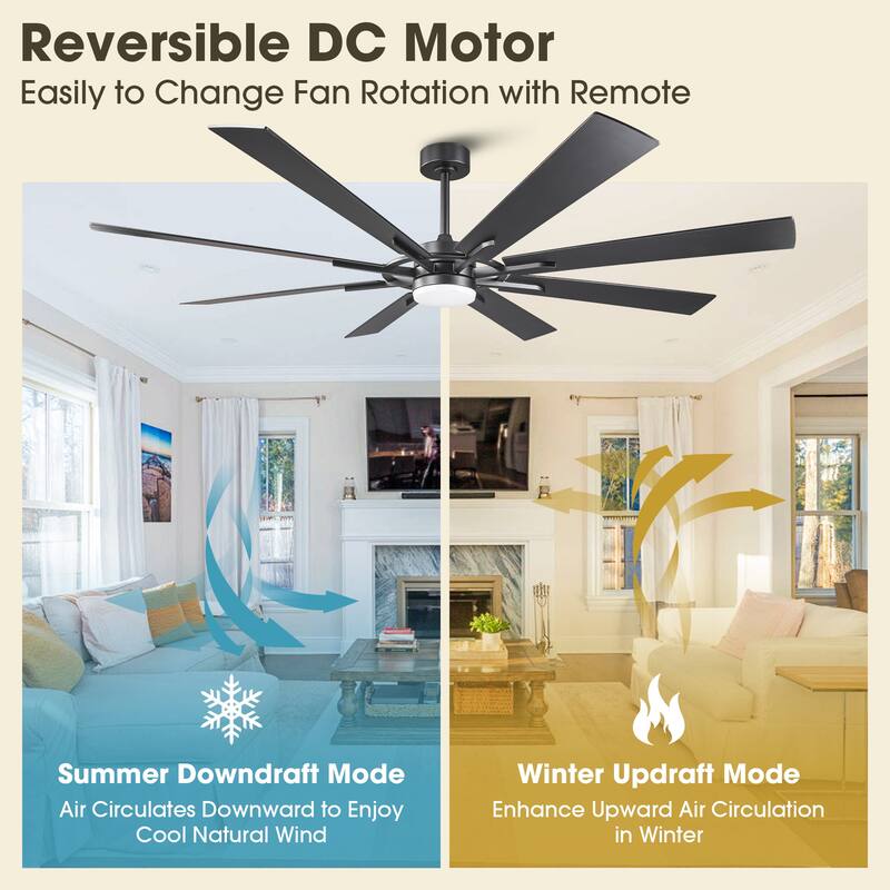 72" Matte Black Large Windmill Farmhouse Integrated LED Ceiling Fan with Light and Remote - 72"Wx12.8"H