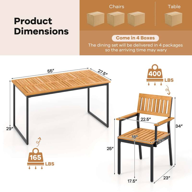 Costway 7 PCS Outdoor Dining Set for 6 with Metal Frame Umbrella Hole - 7 PCS
